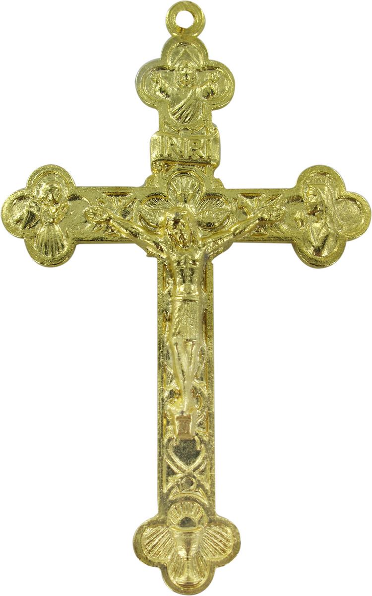 croce in metallo dorato quattro figure - 6 cm