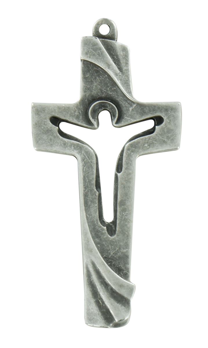 croce in metallo con cristo traforato - 12,5 cm