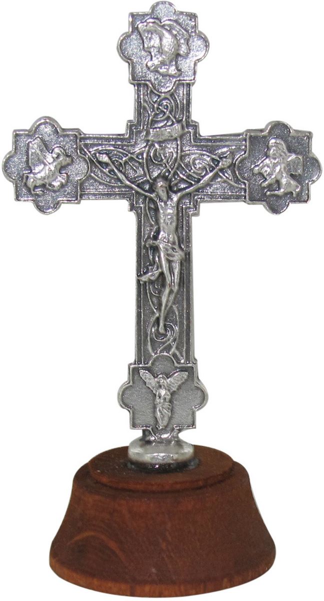 croce da tavolo in metallo argentato con base in legno - 5 cm