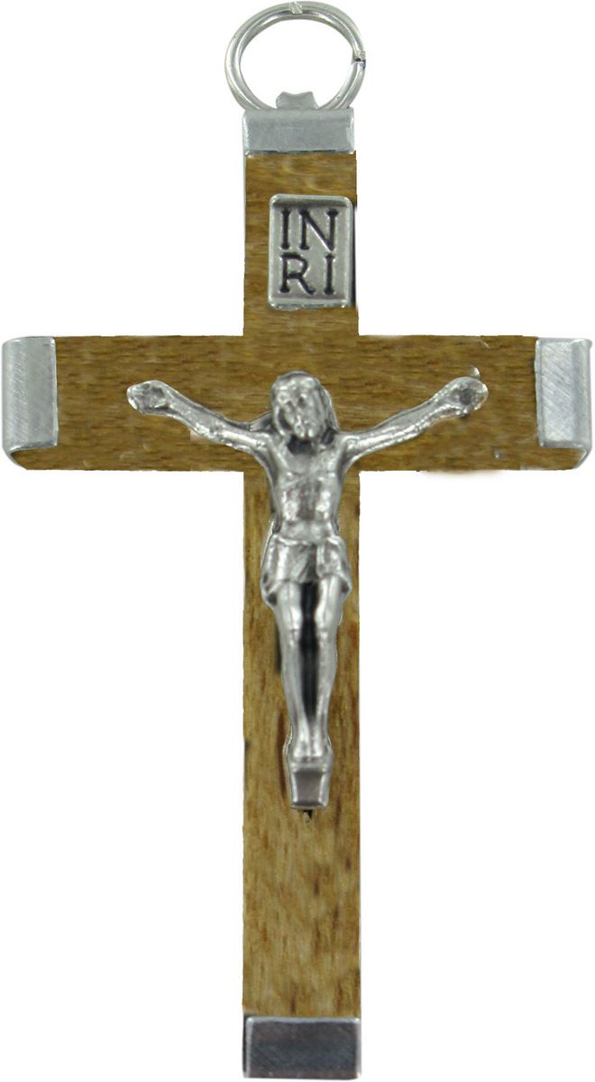 croce in legno naturale con retro in metallo - 4,3 cm