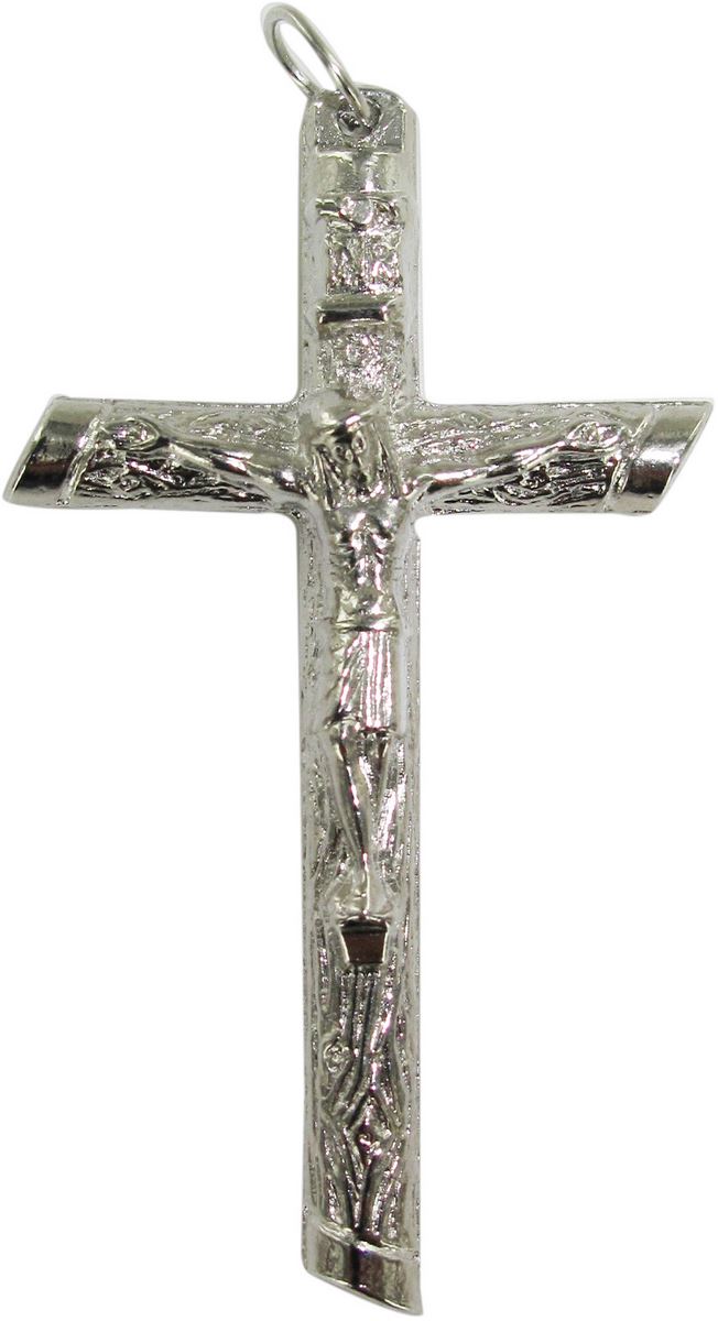 croce tronchetto con cristo stampato in metallo nichelato - 5,5 cm