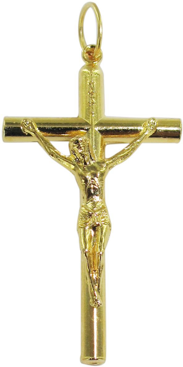 croce tondino con cristo riportato in metallo dorato - 3,5 cm
