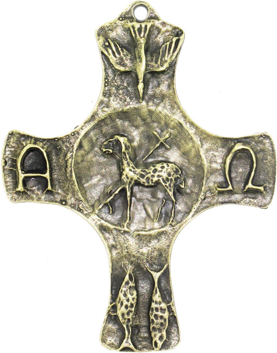 croce agnus dei in metallo bronzato - 9 cm