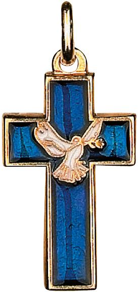 regalo cresima: croce in metallo dorato con smalto blu - 4 cm