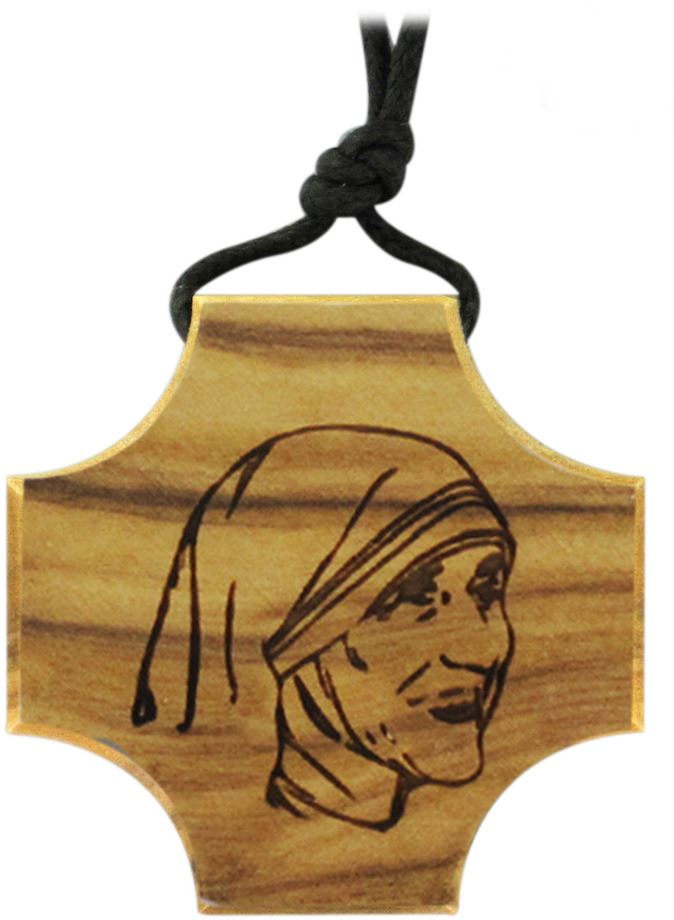 croce madre teresa di calcutta in legno di ulivo con incisione