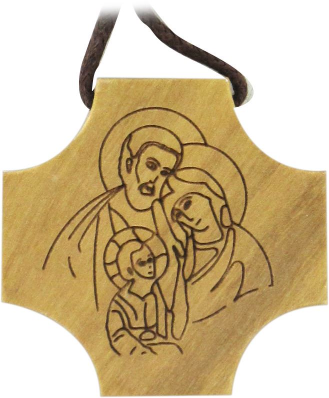 croce sacra famiglia in legno di ulivo con incisione