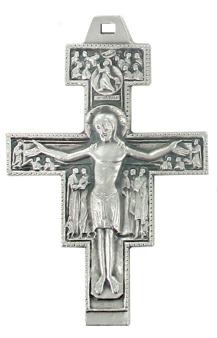 croce san damiano in metallo argentato - 3,6 cm