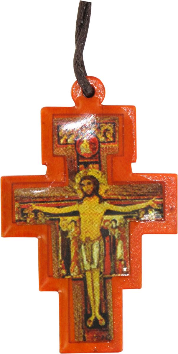 croce di san damiano in legno con cordone - 4 cm