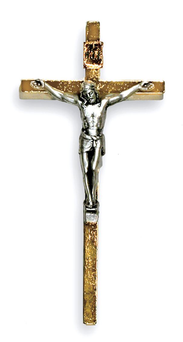 croce in metallo dorato con cristo argentato - 8,5 cm