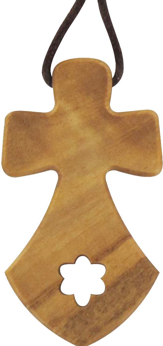 croce carmelitana in legno ulivo con cordoncino - 3,5 cm