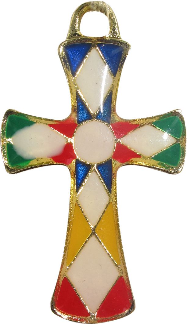 croce dorata con smalto multicolore - 4 cm