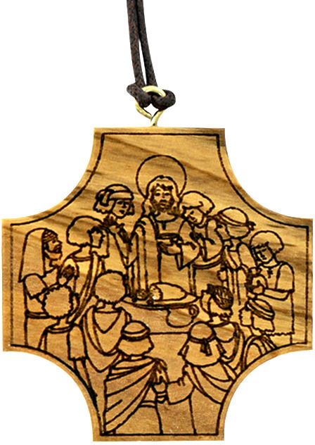 croce ultima cena in legno d'ulivo con cordoncino - 5 x 5 cm 