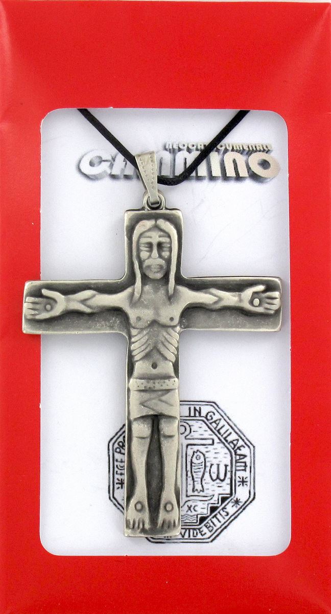 stock: croce in metallo argentato brunito con laccio - 7 cm
