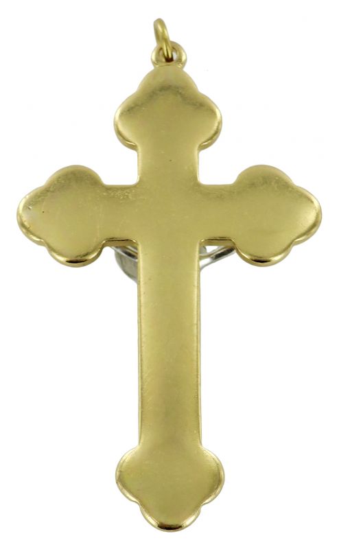 croce in metallo dorato con smalto rosso e cristo riportato - 8 cm
