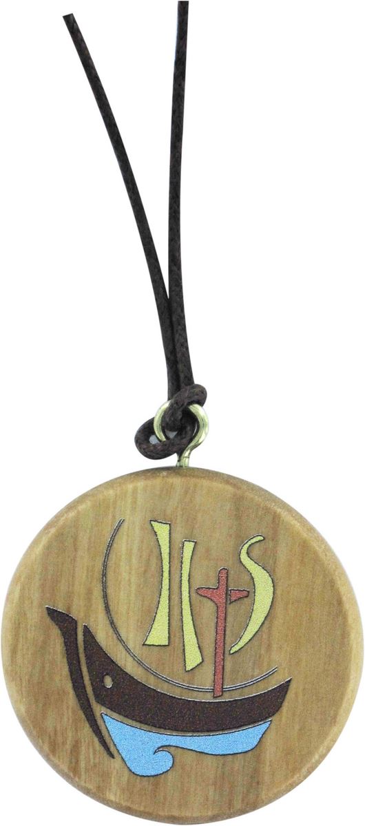 ciondolo anno della fede tondo in legno d'ulivo con cordone - 3 cm