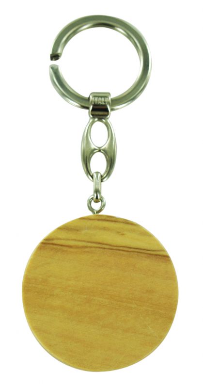 portachiavi di santa maria goretti in legno d'ulivo con immagine serigrafata, diametro pendente 4,2 cm