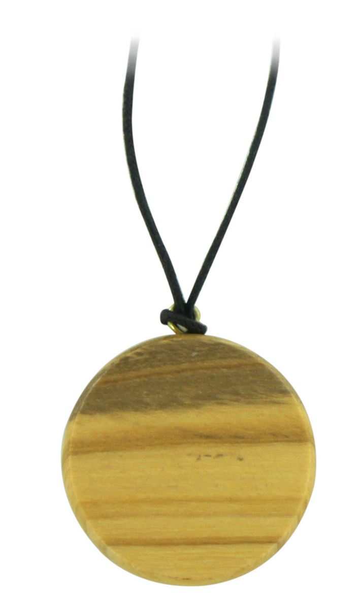 ciondolo maria ausiliatrice in legno ulivo con immagine serigrafata - 3,5 cm