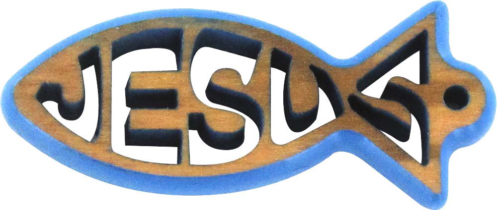 ciondolo pesce traforato con la scritta jesus in legno d'ulivo - 2,5 cm