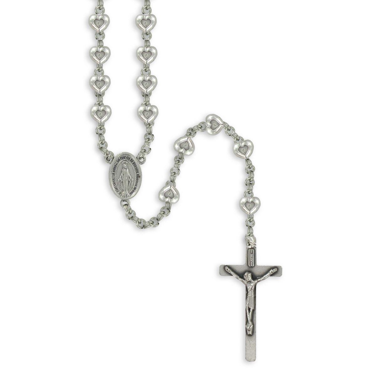rosario cuoricino in metallo argentato con moschettone