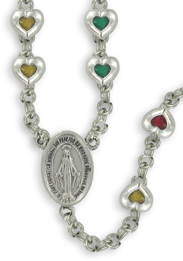 rosario cuoricino missionario in metallo argentato con moschettone