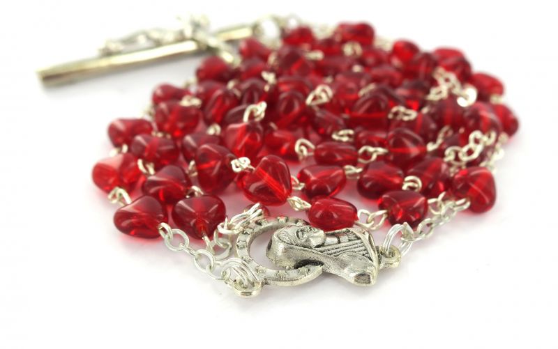 ferrari & arrighetti rosario cattolico con legatura fatta a mano e grani in vetro a forma di cuore, rosso rubino, grani diametro 6 mm circa (confezione da 2 pezzi)