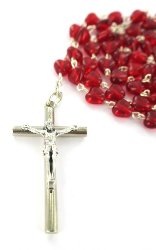 ferrari & arrighetti rosario cattolico con legatura fatta a mano e grani in vetro a forma di cuore, rosso rubino, grani diametro 6 mm circa (confezione da 2 pezzi)