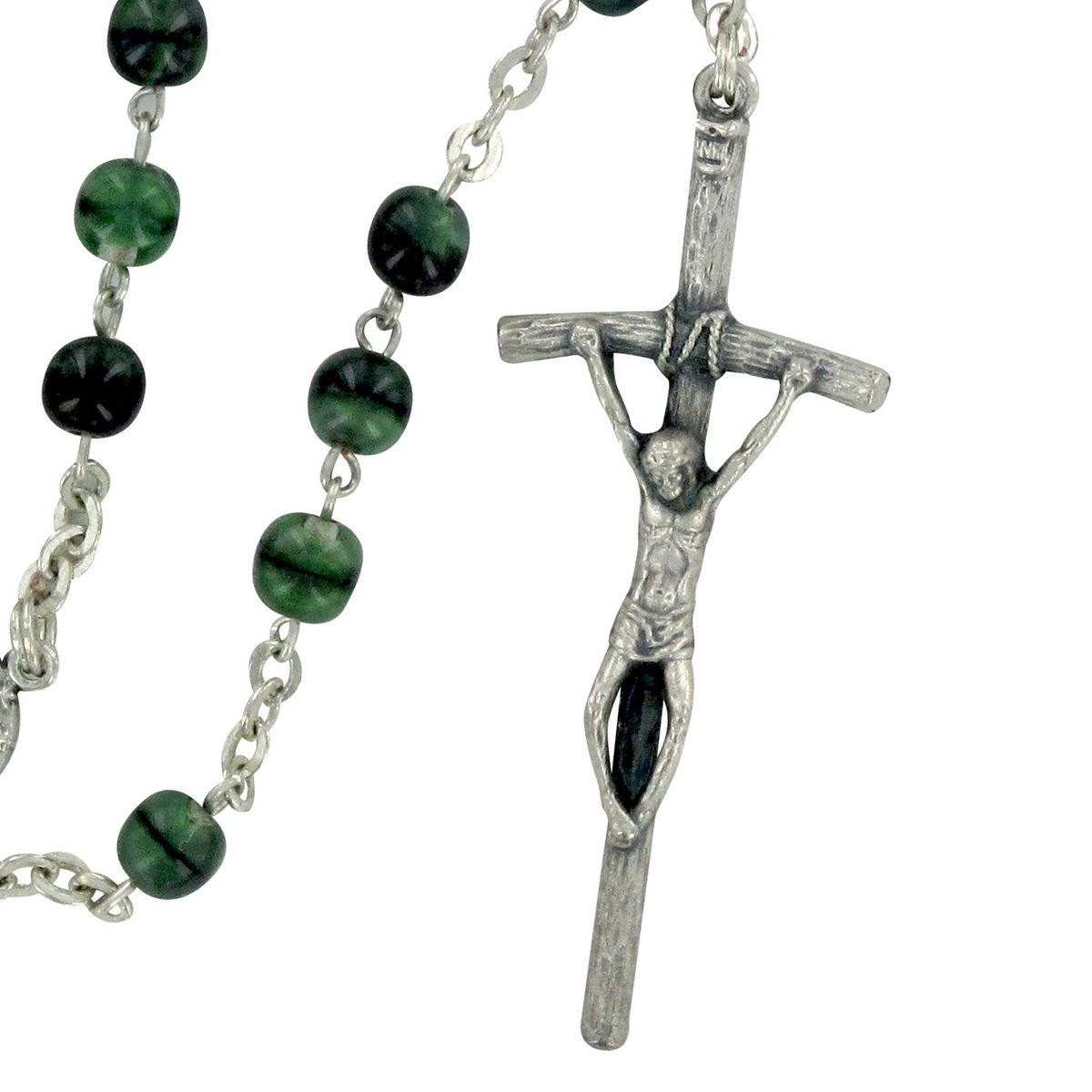 rosario imitazione malachite mm 5 legatura a mano in ottone argentato
