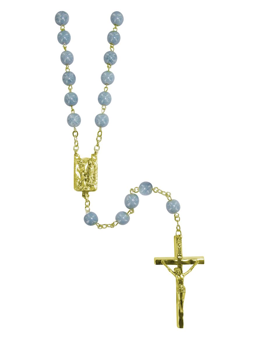 rosario imitazione pietra luna legatura dorata mm 6