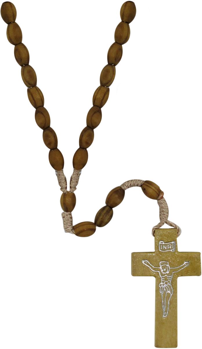 rosario in legno di ulivo mm 5.5 con legatura seta con grani ovali