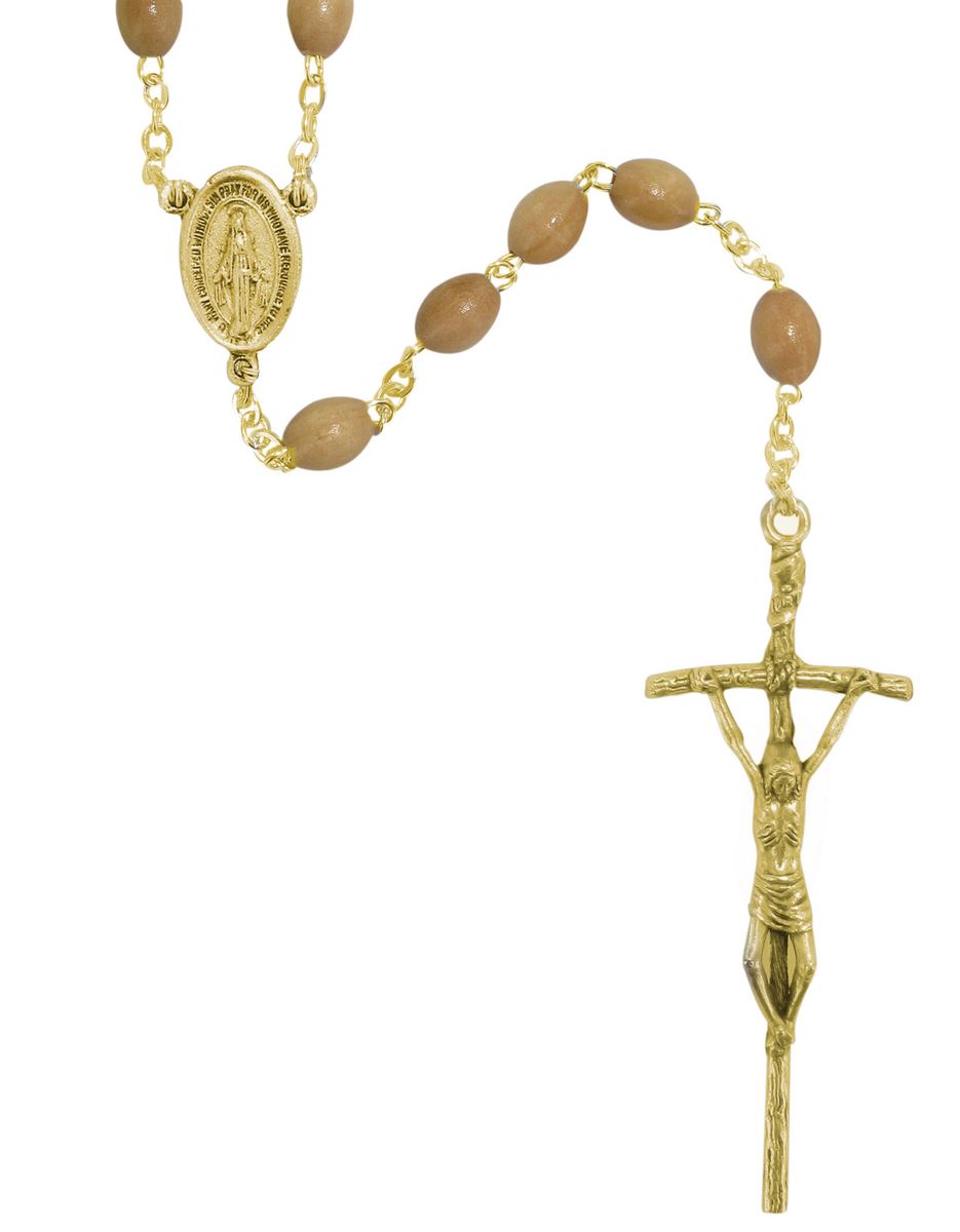 rosario in legno ulivo ovale mm.6 legatura dorata
