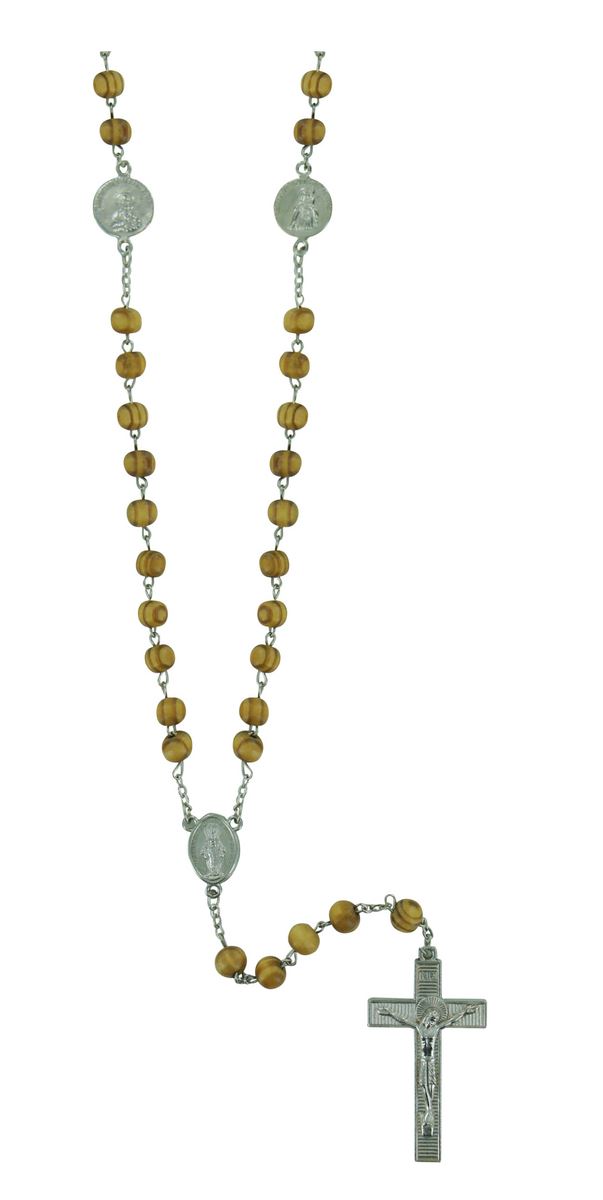 rosario in legno ulivo mm.8 con medaglie