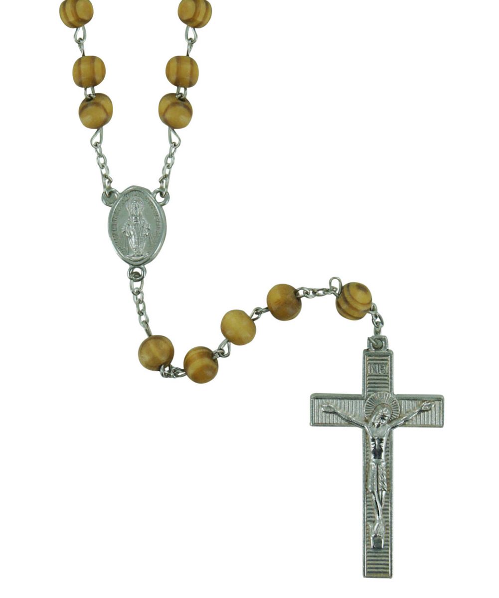 rosario in legno ulivo mm.8 con medaglie