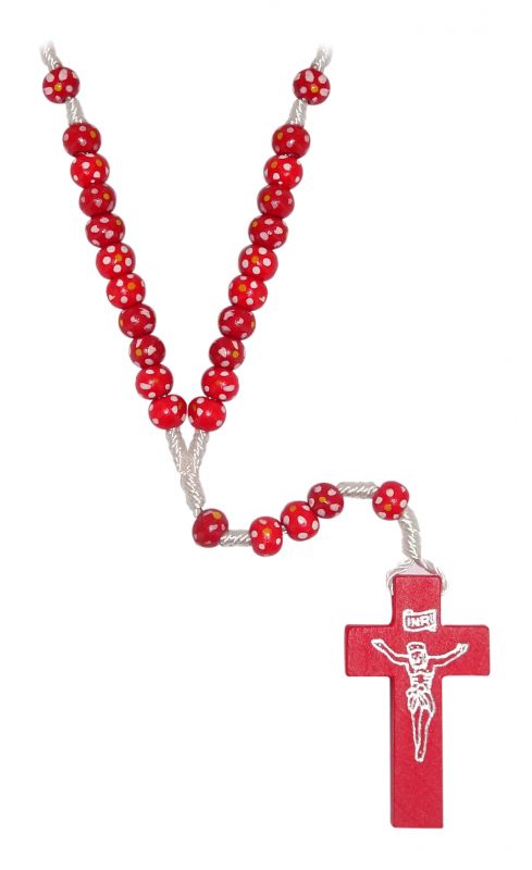 rosario in legno economico legatura corda mm 7- rosso
