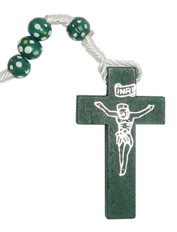rosario in legno economico legatura corda mm 7- verde