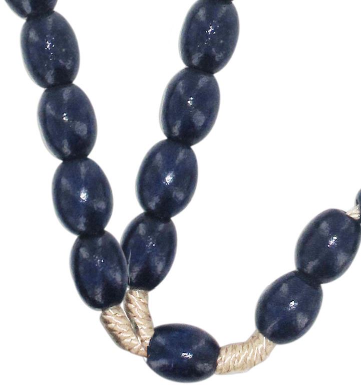 rosario con grani ovali in legno blu scuro mm 8 con legatura in seta