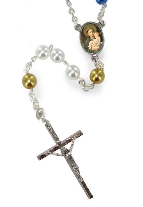 rosario imitazione perla vetro Ø 6 mm sant'antonio con scatola