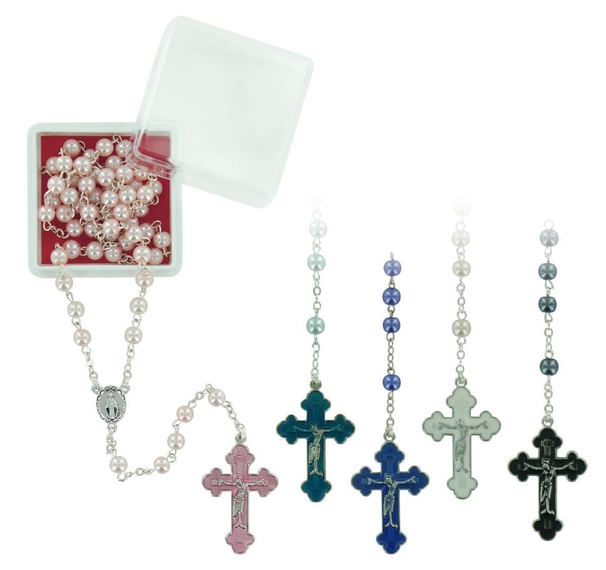 rosario perlina colori assortiti con croce smaltata