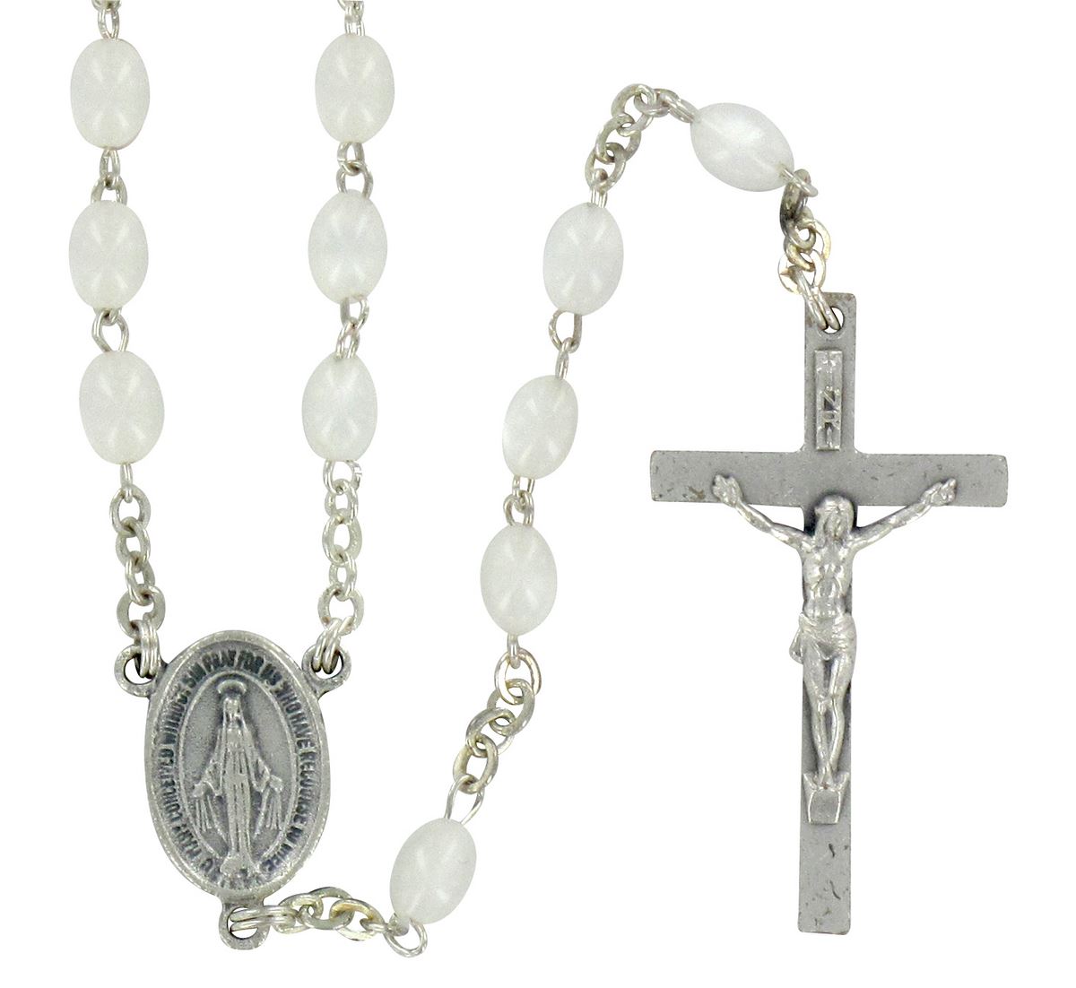 rosario imitazione madreperla ovale mm 4 legatura ottone argentato -  bianco