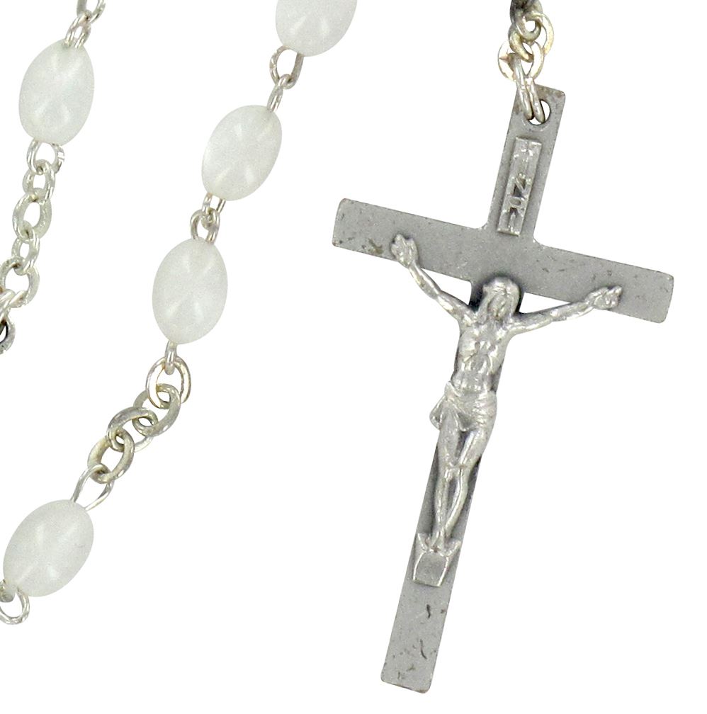rosario imitazione madreperla ovale mm 4 legatura ottone argentato -  bianco
