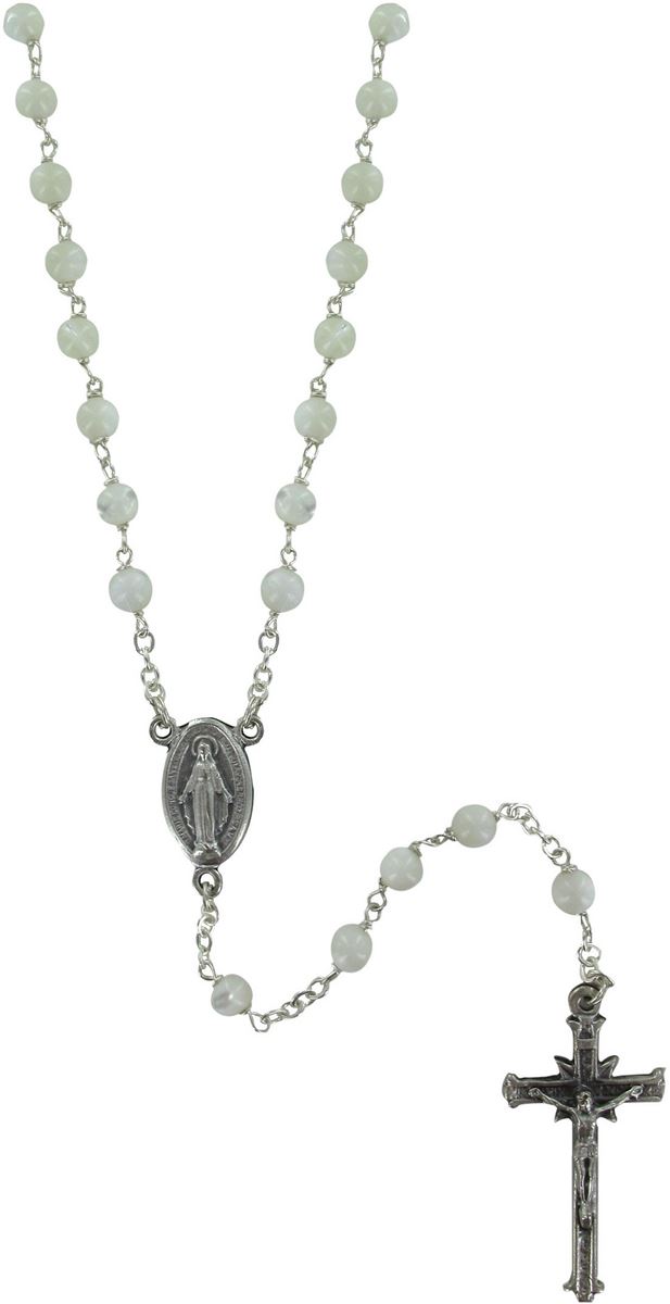 rosario vera madreperla tonda mm 5 legatura a girello ottone argentato
