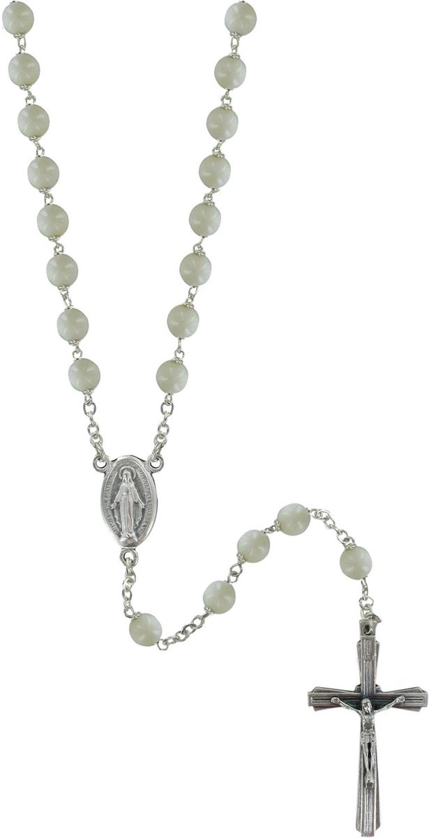 rosario vera madreperla tonda mm 6 legatura a girello ottone argentato