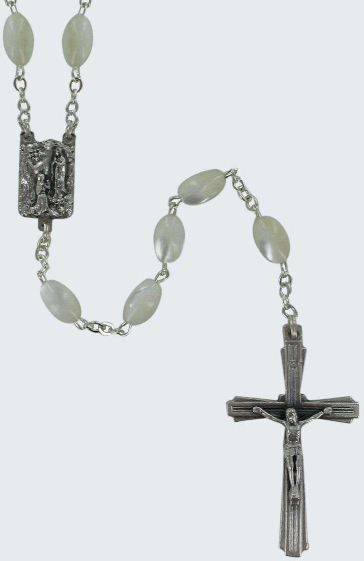 rosario vera madreperla ovale  mm 6 legatura ottone argentato