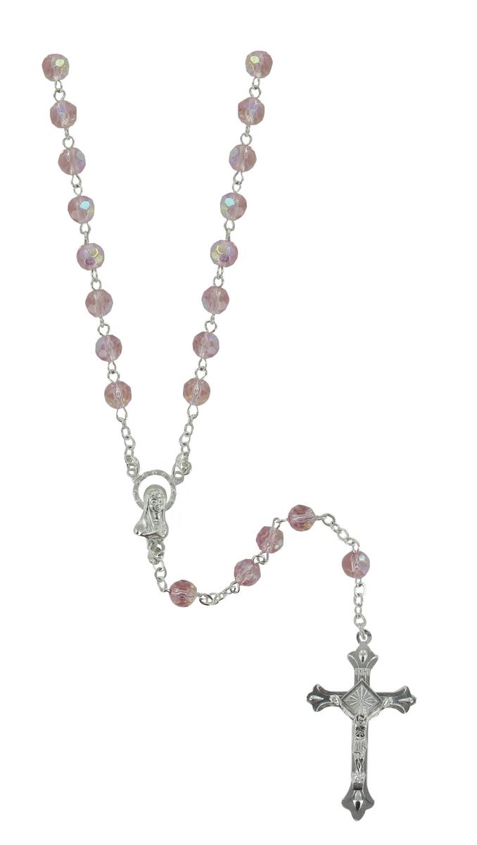 rosario semicristallo rosa mm 6 con legatura in metallo
