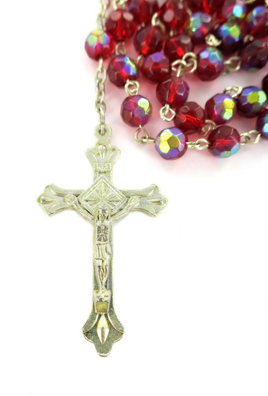 rosario semicristallo rosso mm 6 con legatura in metallo