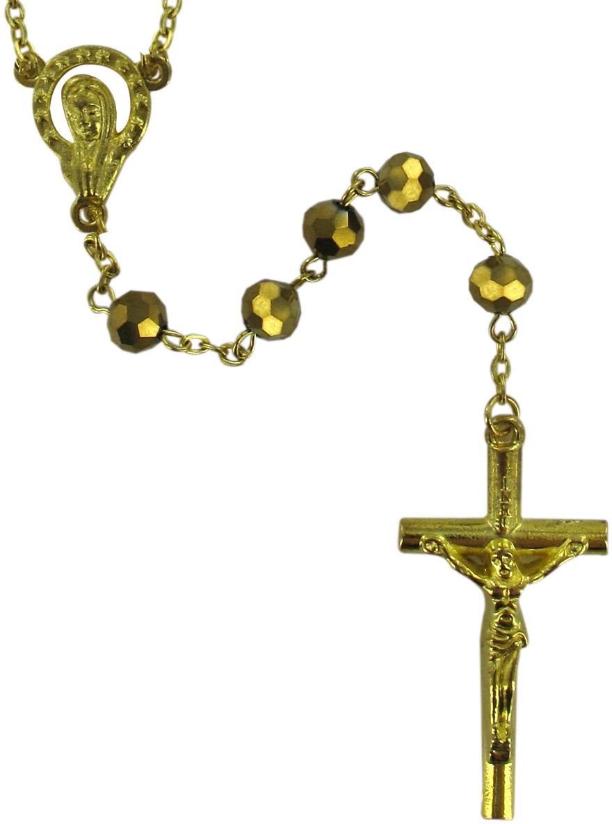 rosario vetro sfaccettato dorato mm 6