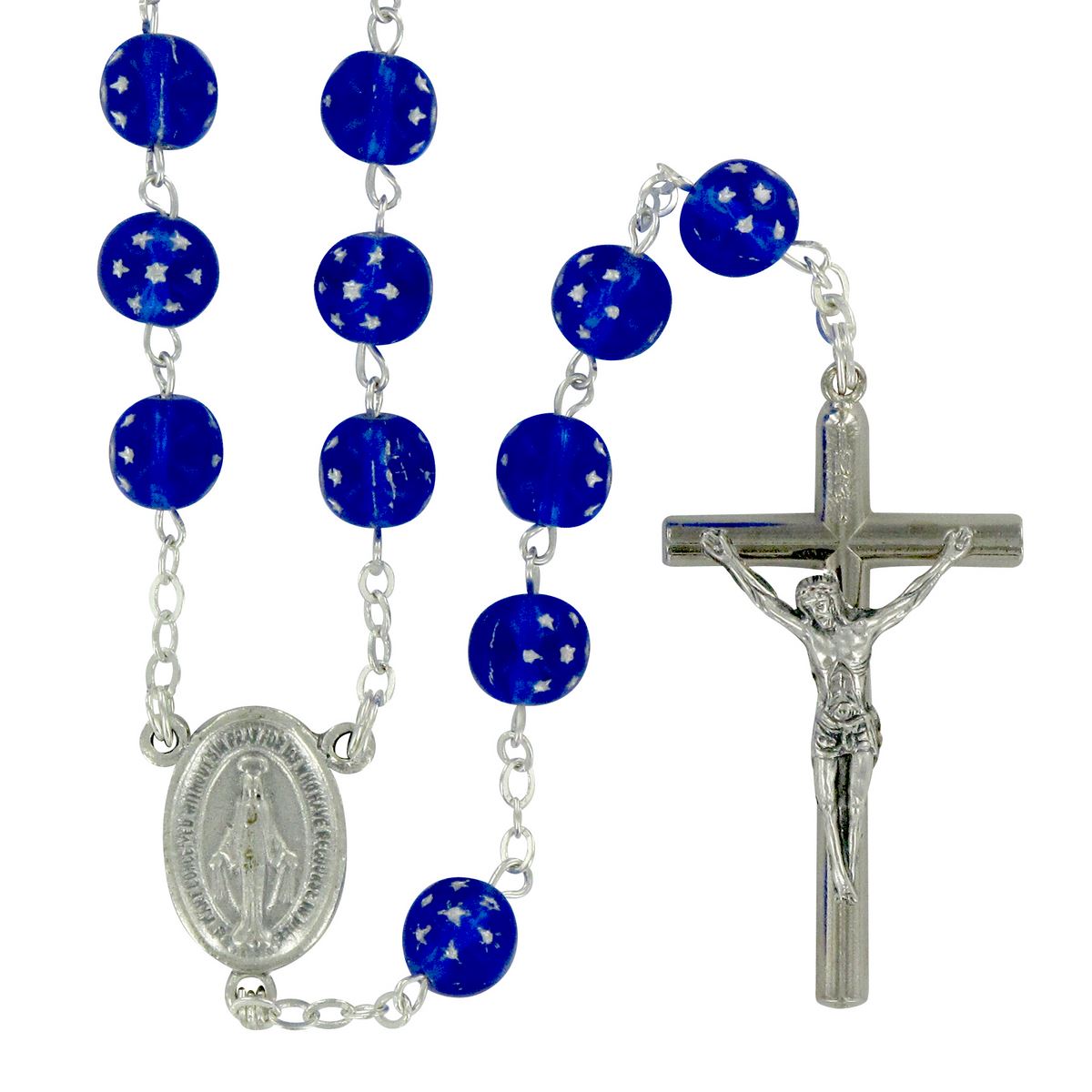 rosario vetro blu con stelle argentate legatura argentata