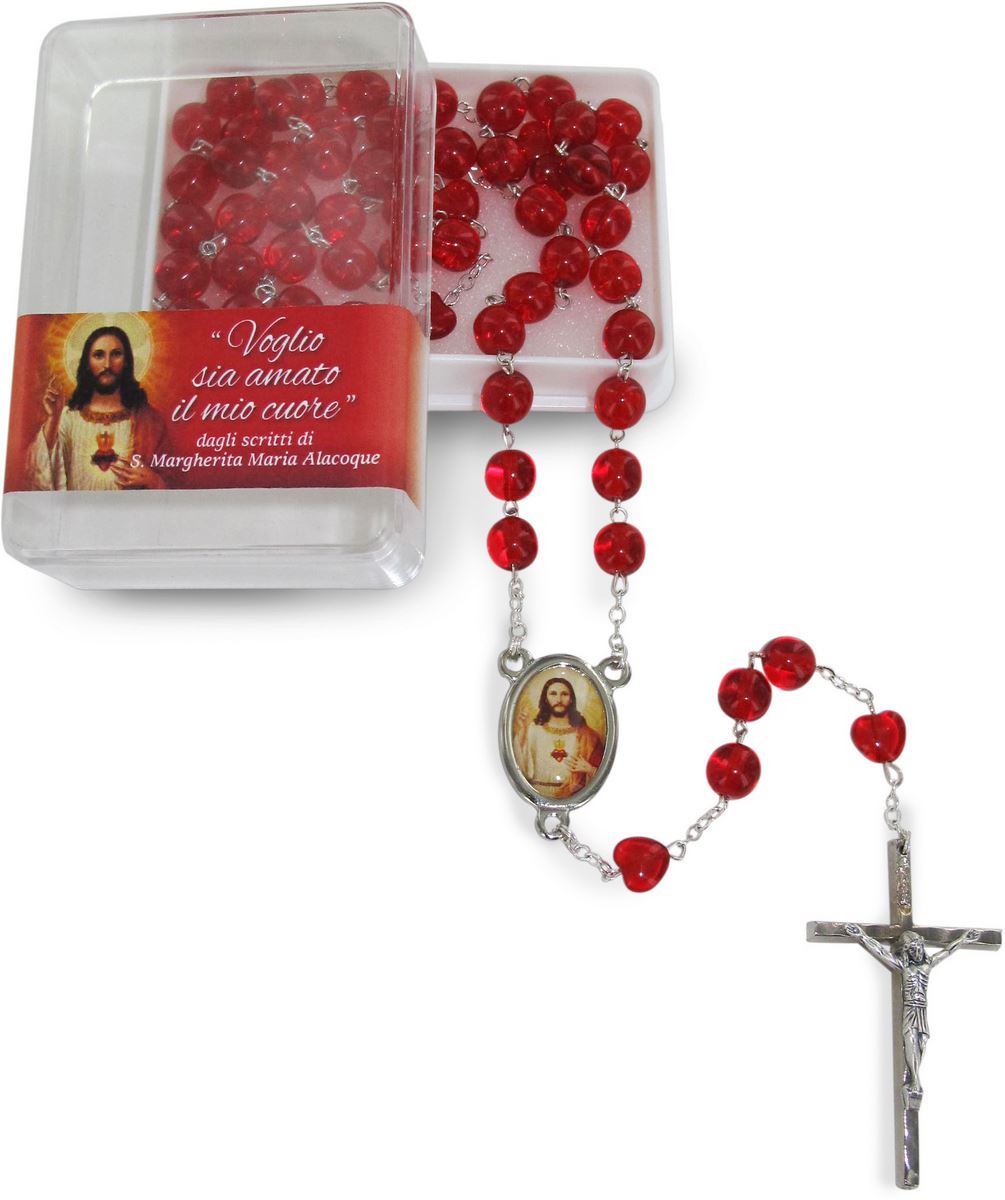 rosario vetro tondo rosso mm 8 con scatolina