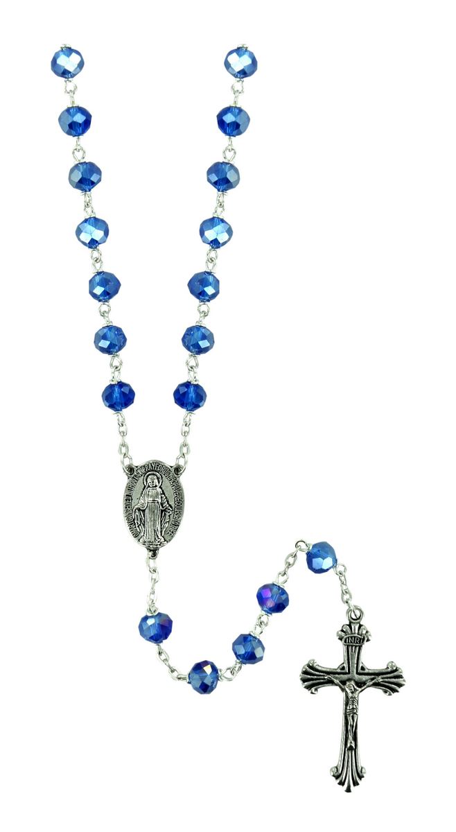rosario con grani in cristallo sfaccettato da Ø 6 mm e legatura in metallo - colore blu