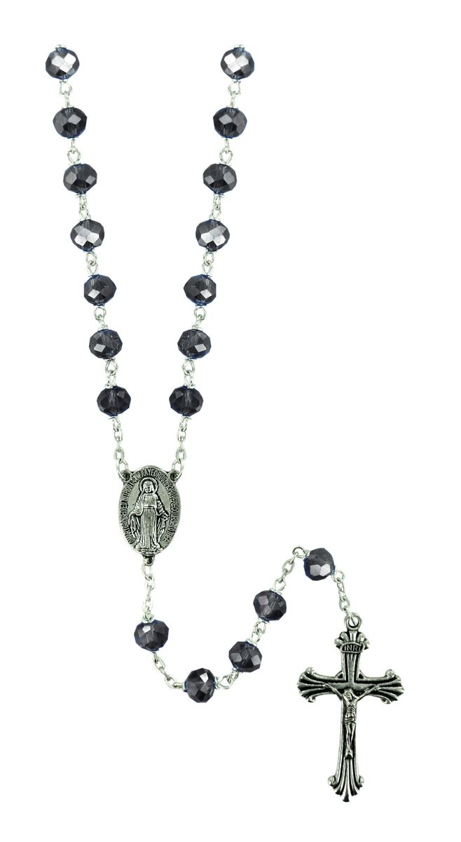 rosario cristallo sfaccettato con grani mm 6 colore nero legatura in metallo