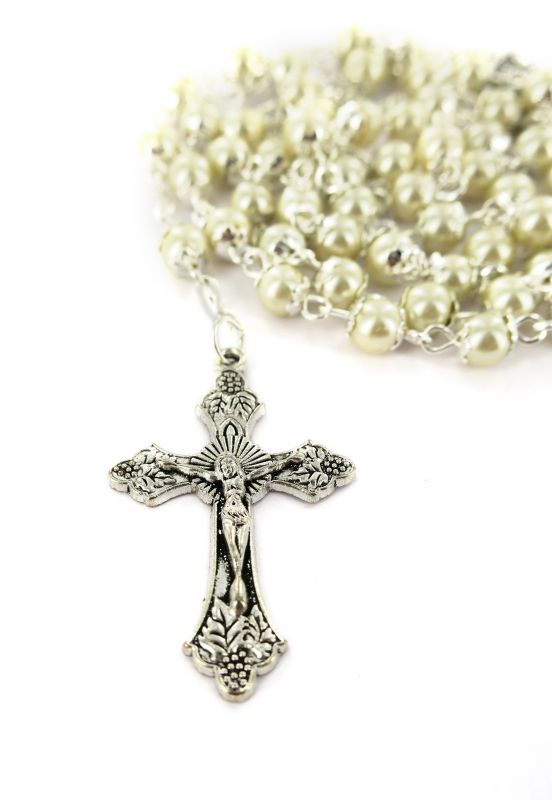 rosario imitazione perla bianco mm 5 con coppiglie